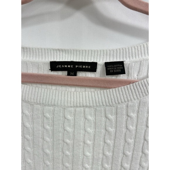 Jeanne Pierre White Cotton Cable Knit Sweater M Coastal Minimalist Old Money - Picture 2 of 7